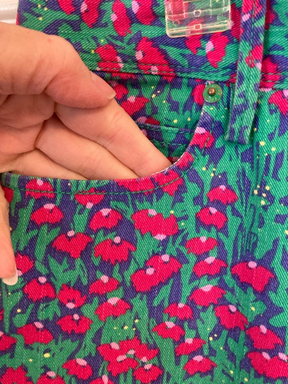 Lilly Pulitzer Green Skinny Jeans with Pink Floral Print - Picture 9 of 15